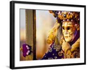 Portrait of a Person Dressed in Mask and Costume Taking Part in Carnival, Venice, Italy-Lee Frost-Framed Photographic Print