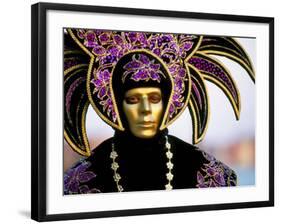 Portrait of a Person Dressed in Mask and Costume Taking Part in Carnival, Venice, Italy-Lee Frost-Framed Photographic Print