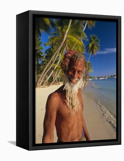 Portrait of a Rasta Man at Pigeon Point, Tobago, Trinidad and Tobago, West Indies, Caribbean-Gavin Hellier-Framed Stretched Canvas