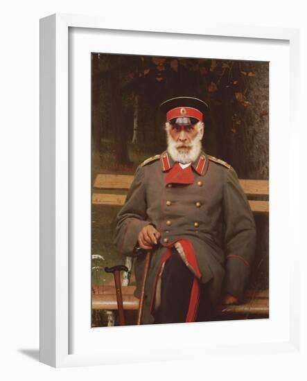 Portrait of a Russian General Seated on a Bench, 1882-Ivan Nikolaevich Kramskoi-Framed Giclee Print