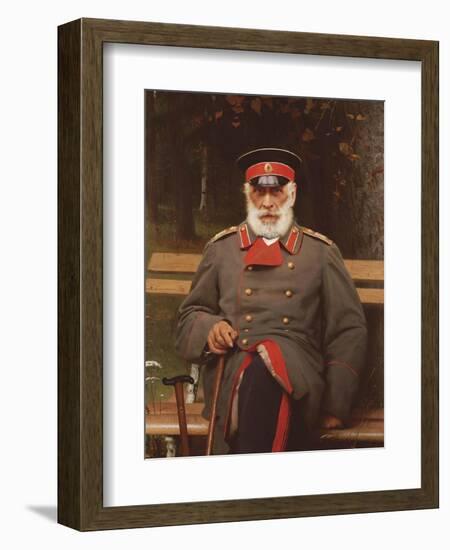 Portrait of a Russian General Seated on a Bench, 1882-Ivan Nikolaevich Kramskoi-Framed Giclee Print