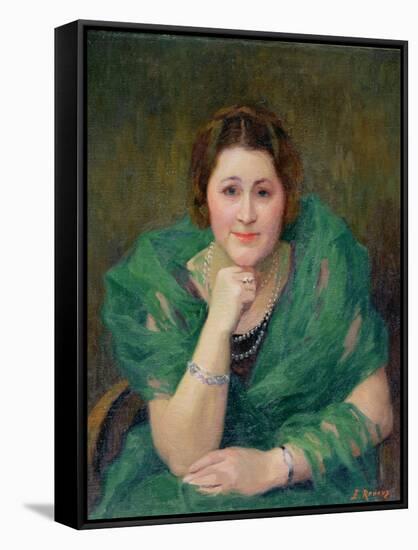 Portrait of a Russian Woman with a Green Scarf-Jules Ernest Renoux-Framed Stretched Canvas