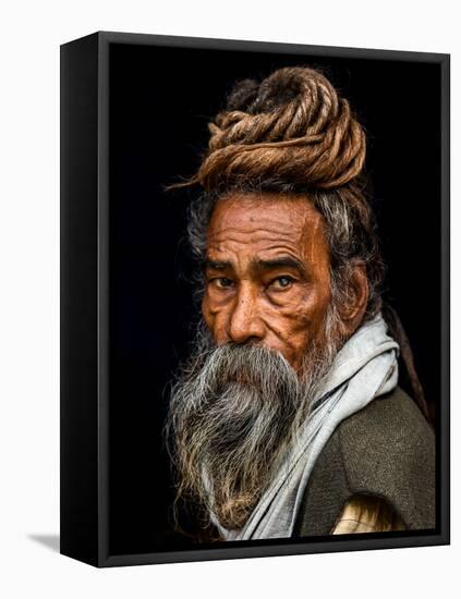 Portrait of a Sadhu...-Rakesh J.V-Framed Stretched Canvas