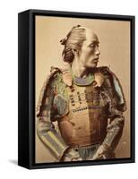 Portrait of a Samurai of Old Japan Armed with Full Body Armour, 1890 (Hand Coloured Albumen Photo)-null-Framed Stretched Canvas