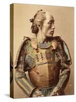 Portrait of a Samurai of Old Japan Armed with Full Body Armour, 1890 (Hand Coloured Albumen Photo)-null-Stretched Canvas