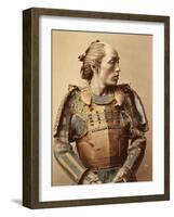 Portrait of a Samurai of Old Japan Armed with Full Body Armour, 1890 (Hand Coloured Albumen Photo)-null-Framed Photographic Print