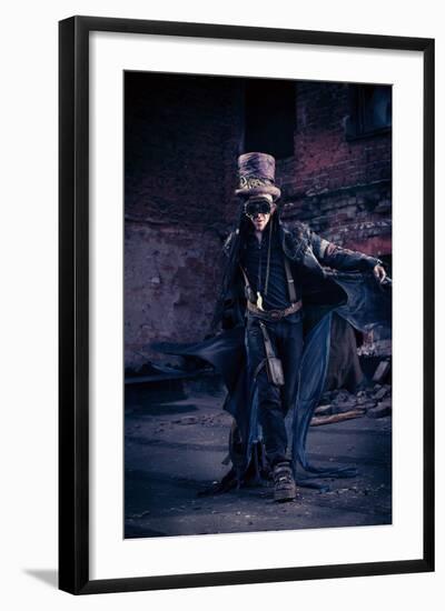 Portrait Of A Steampunk Man In The Ruins-prometeus-Framed Art Print