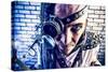 Portrait Of A Steampunk Man With A Mechanical Devices Over Brick Wall-prometeus-Stretched Canvas