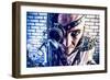 Portrait Of A Steampunk Man With A Mechanical Devices Over Brick Wall-prometeus-Framed Art Print