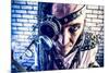 Portrait Of A Steampunk Man With A Mechanical Devices Over Brick Wall-prometeus-Mounted Art Print