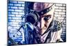 Portrait Of A Steampunk Man With A Mechanical Devices Over Brick Wall-prometeus-Mounted Premium Giclee Print