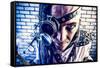 Portrait Of A Steampunk Man With A Mechanical Devices Over Brick Wall-prometeus-Framed Stretched Canvas