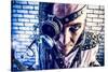 Portrait Of A Steampunk Man With A Mechanical Devices Over Brick Wall-prometeus-Stretched Canvas