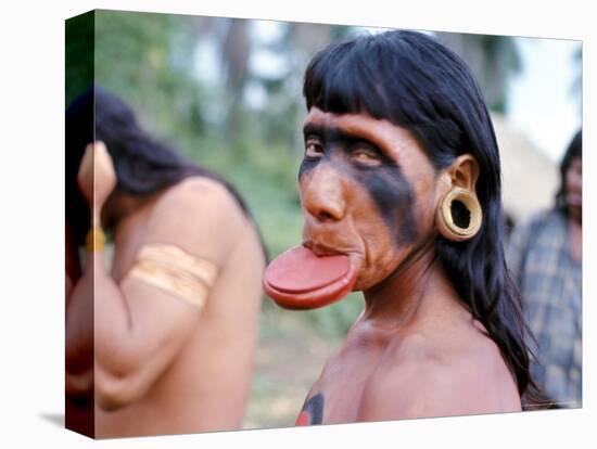 Portrait of a Suya Indian Man with Lip Plate, Brazil, South America-Robin Hanbury-tenison-Stretched Canvas