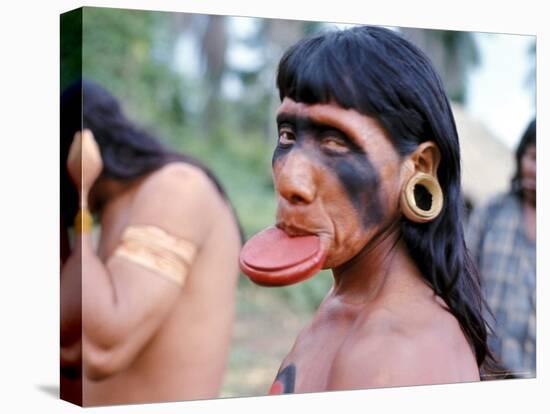 Portrait of a Suya Indian Man with Lip Plate, Brazil, South America-Robin Hanbury-tenison-Stretched Canvas