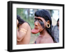 Portrait of a Suya Indian Man with Lip Plate, Brazil, South America-Robin Hanbury-tenison-Framed Premium Photographic Print