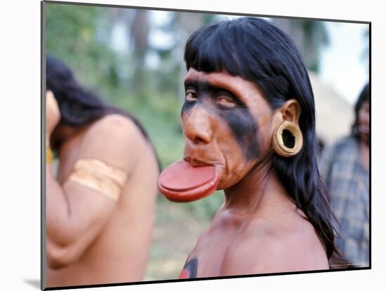 Portrait of a Suya Indian Man with Lip Plate, Brazil, South America-Robin Hanbury-tenison-Mounted Photographic Print