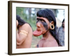 Portrait of a Suya Indian Man with Lip Plate, Brazil, South America-Robin Hanbury-tenison-Framed Photographic Print