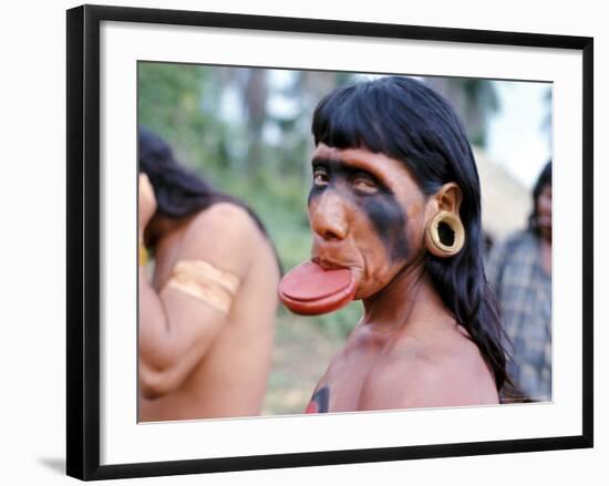 Portrait of a Suya Indian Man with Lip Plate, Brazil, South America-Robin Hanbury-tenison-Framed Photographic Print