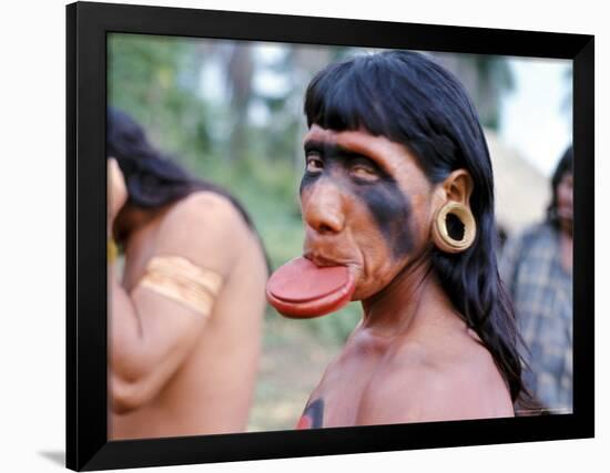 Portrait of a Suya Indian Man with Lip Plate, Brazil, South America-Robin Hanbury-tenison-Framed Photographic Print