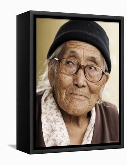 Portrait of a Tibetan Woman, Mcleod Ganj, Dharamsala, Himachal Pradesh State, India-Jochen Schlenker-Framed Stretched Canvas