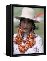 Portrait of a Tibetan Woman Wearing Jewellery Near Maqen, Qinghai Province, China-Occidor Ltd-Framed Stretched Canvas