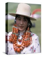 Portrait of a Tibetan Woman Wearing Jewellery Near Maqen, Qinghai Province, China-Occidor Ltd-Stretched Canvas