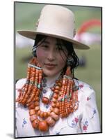 Portrait of a Tibetan Woman Wearing Jewellery Near Maqen, Qinghai Province, China-Occidor Ltd-Mounted Photographic Print
