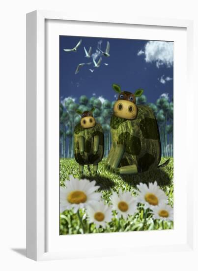 Portrait of a Traditional Cow Family-Carrie Webster-Framed Giclee Print