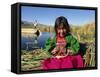 Portrait of a Uros Indian Girl Holding Pan Pipes, Islas Flotantes, Lake Titicaca, Peru-Gavin Hellier-Framed Stretched Canvas