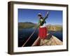 Portrait of a Uros Indian Woman on a Traditional Reed Boat, Lake Titicaca, Peru-Gavin Hellier-Framed Photographic Print
