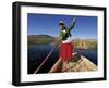 Portrait of a Uros Indian Woman on a Traditional Reed Boat, Lake Titicaca, Peru-Gavin Hellier-Framed Photographic Print