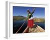 Portrait of a Uros Indian Woman on a Traditional Reed Boat, Lake Titicaca, Peru-Gavin Hellier-Framed Photographic Print