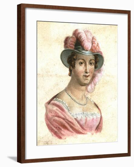 Portrait of a Woman in a Feathered Hat, C1750-1850-null-Framed Giclee Print