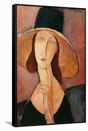 Portrait of a Woman (Jeanne Hébuterne) in Large Hat, c.1918-Amedeo Modigliani-Framed Stretched Canvas