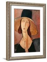 Portrait of a Woman (Jeanne Hébuterne) in Large Hat, c.1918-Amedeo Modigliani-Framed Giclee Print