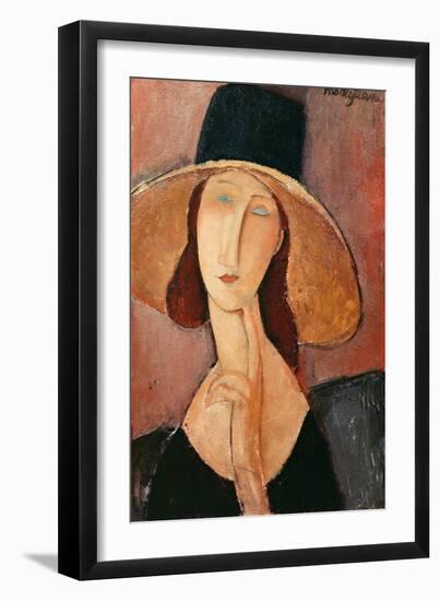 Portrait of a Woman (Jeanne Hébuterne) in Large Hat, c.1918-Amedeo Modigliani-Framed Giclee Print