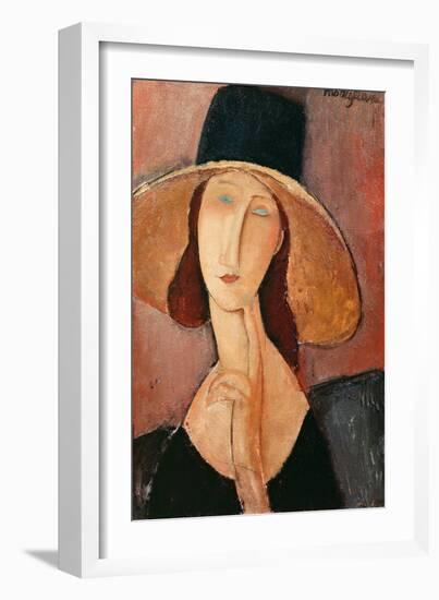 Portrait of a Woman (Jeanne Hébuterne) in Large Hat, c.1918-Amedeo Modigliani-Framed Giclee Print