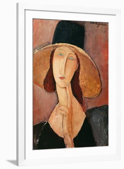 Portrait of a Woman (Jeanne Hébuterne) in Large Hat, c.1918-Amedeo Modigliani-Framed Premium Giclee Print