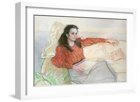 Portrait of a woman seated on a sofa-John Stanton Ward-Framed Giclee Print