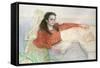 Portrait of a woman seated on a sofa-John Stanton Ward-Framed Stretched Canvas