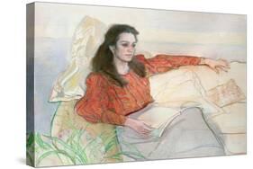 Portrait of a woman seated on a sofa-John Stanton Ward-Stretched Canvas