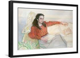 Portrait of a woman seated on a sofa-John Stanton Ward-Framed Giclee Print