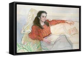 Portrait of a woman seated on a sofa-John Stanton Ward-Framed Stretched Canvas