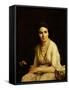 Portrait of a Woman Wearing a Pearl Necklace and Holding a Fan-Alexei Alexevich Harlamoff-Framed Stretched Canvas