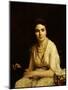 Portrait of a Woman Wearing a Pearl Necklace and Holding a Fan-Alexei Alexevich Harlamoff-Mounted Giclee Print