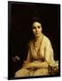 Portrait of a Woman Wearing a Pearl Necklace and Holding a Fan-Alexei Alexeivich Harlamoff-Framed Giclee Print