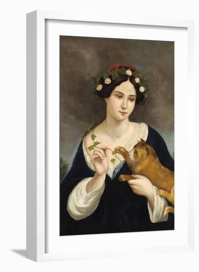 Portrait of a Woman with a Cat and Ivy-Juan Cordero-Framed Art Print