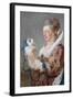 Portrait of a Woman with a Dog-Jean-Honoré Fragonard-Framed Art Print