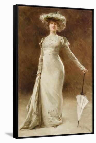 Portrait of a Woman with a Parasol-Francois Edouard Zier-Framed Stretched Canvas
